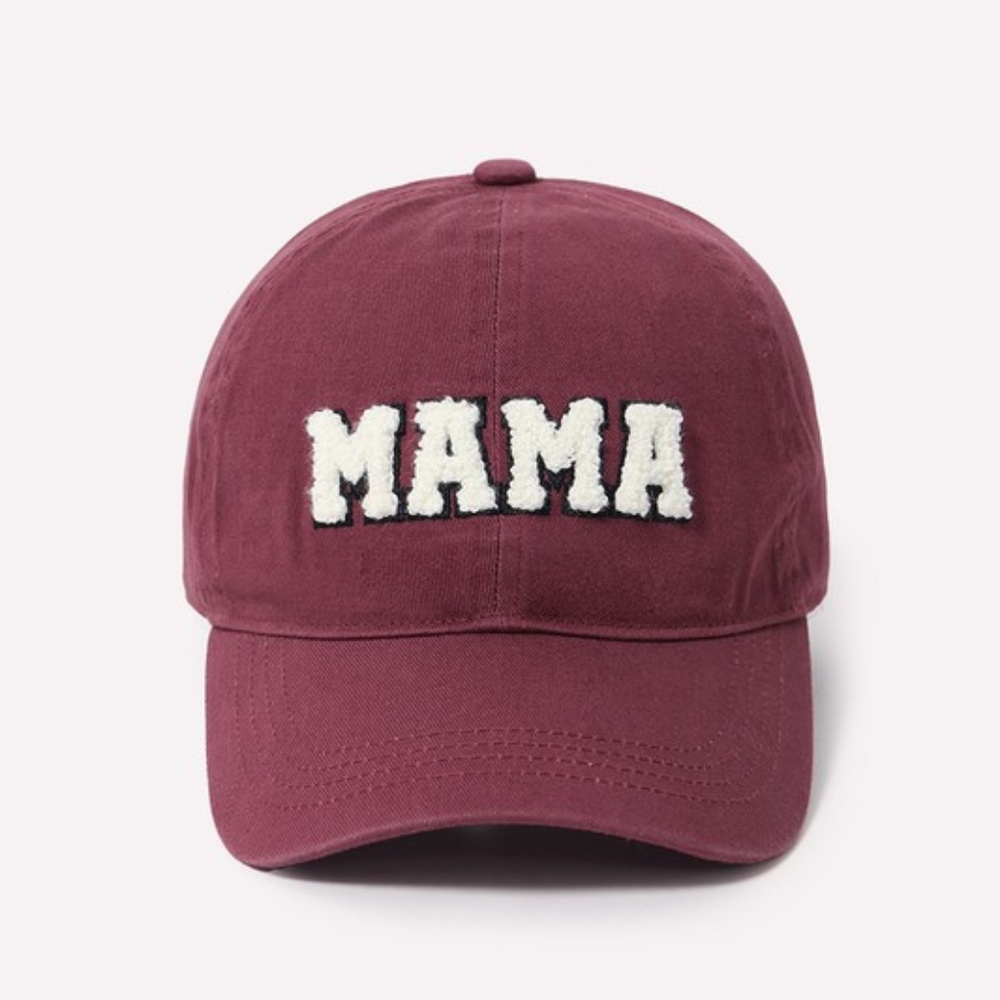 Plum Chenille Sherpa Patch MAMA Lettered Baseball Cap Hat